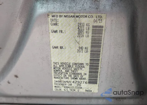 2015 Nissan Altima 2.5/2.5 S/2.5 Sl/2.5 Sv from USA, damaged, VIN 1N4AL3AP6FC429276